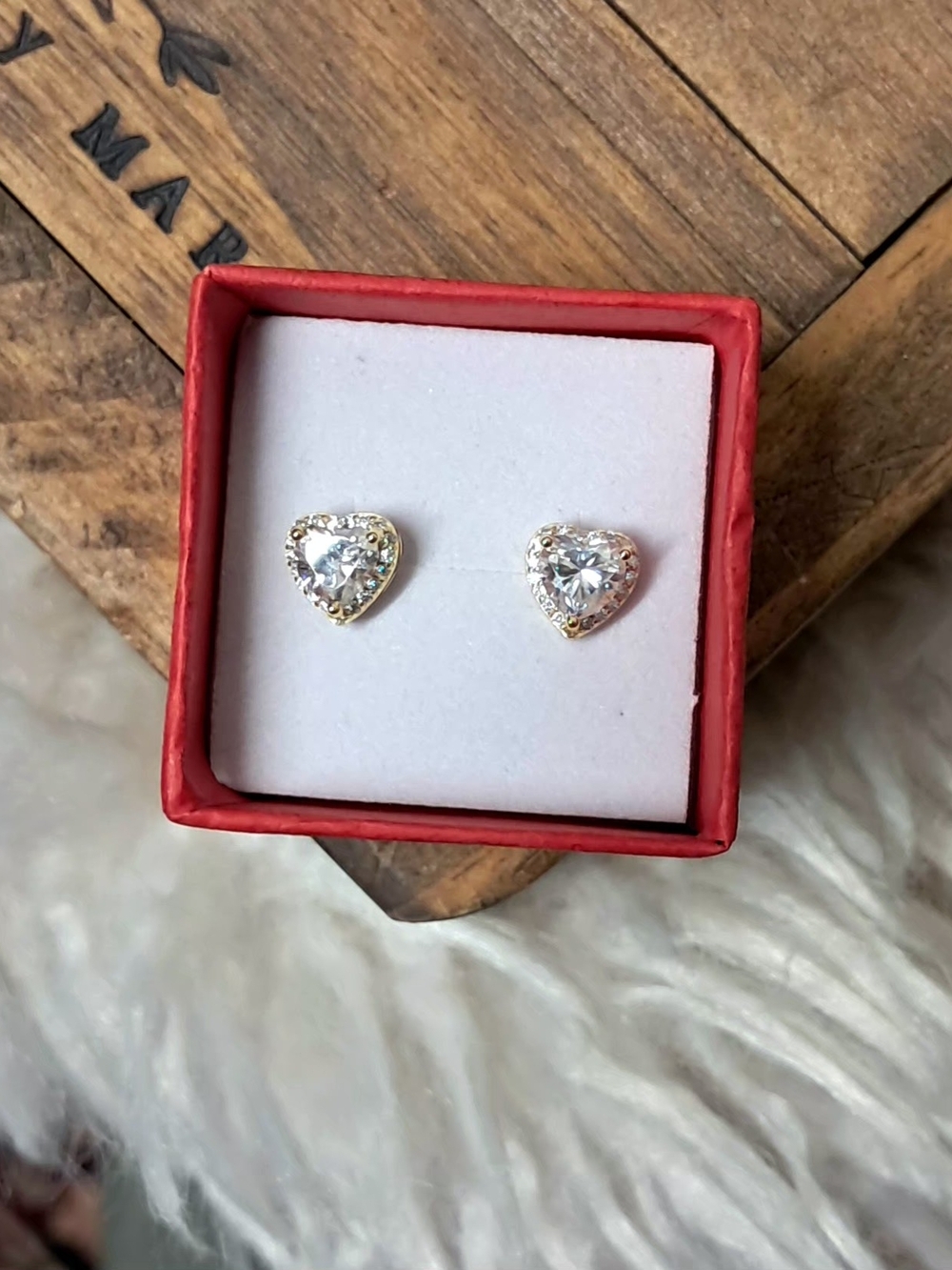 NWT 14K Vermeil Over 925 Sterling Silver Halo Heart Shaped Moissanite Studs